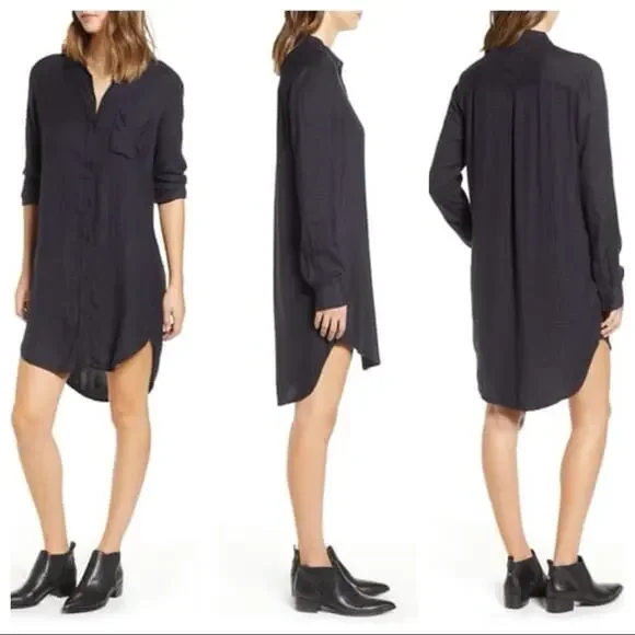 Rails Bianca Shirtdress In Charcoal Shadow Size XS NWT Front Button Long Sleeves - Picture 2 of 13